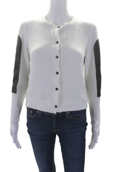 Drew Womens White Multi Vegan Leather Trim Button Front Sweater Top Size XS