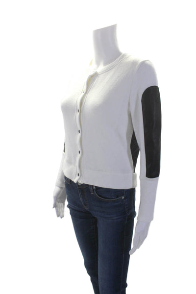 Drew Womens White Multi Vegan Leather Trim Button Front Sweater Top Size XS