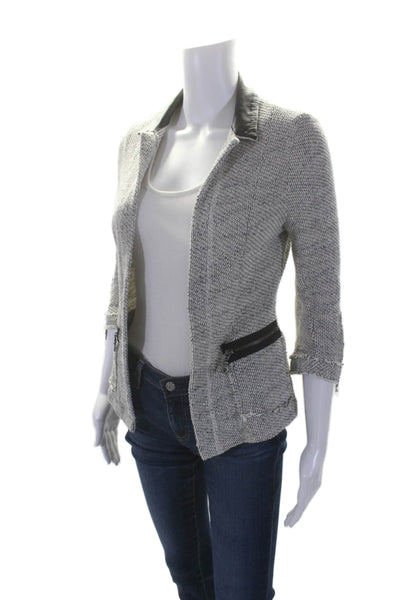 Drew Womens Cotton Blend Gray Leather Trim Open Front 3/4 Sleeve Blazer Size XS