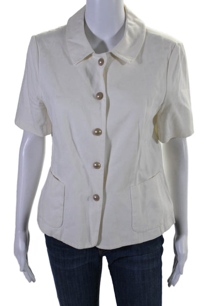 Escada Womens Button Down Short Sleeves Jacket White Cotton Size EUR 38