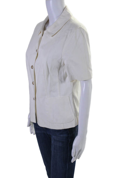 Escada Womens Button Down Short Sleeves Jacket White Cotton Size EUR 38