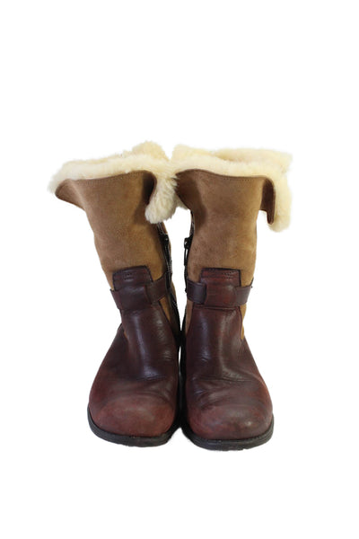 UGG Australia Womens Leather Belted Snow Ankle Boots Chestnut Brown Size 6.5