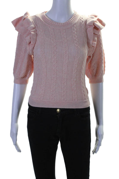 Tularosa Womens 3/4 Sleeves Ruffled Sweater Pink Cotton Size Extra Small