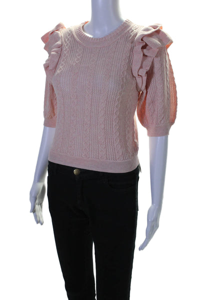 Tularosa Womens 3/4 Sleeves Ruffled Sweater Pink Cotton Size Extra Small