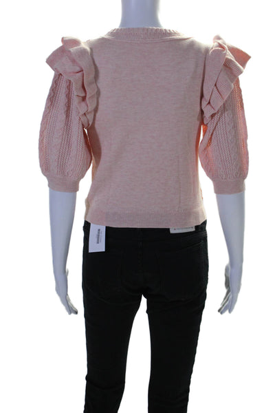 Tularosa Womens 3/4 Sleeves Ruffled Sweater Pink Cotton Size Extra Small