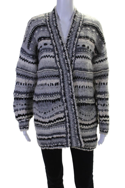 One On One Womens Woven Long Sleeves Cardigan Sweater Grey White Size 1