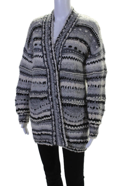 One On One Womens Woven Long Sleeves Cardigan Sweater Grey White Size 1