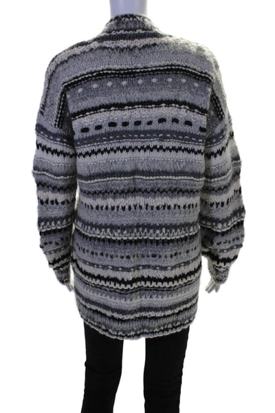 One On One Womens Woven Long Sleeves Cardigan Sweater Grey White Size 1