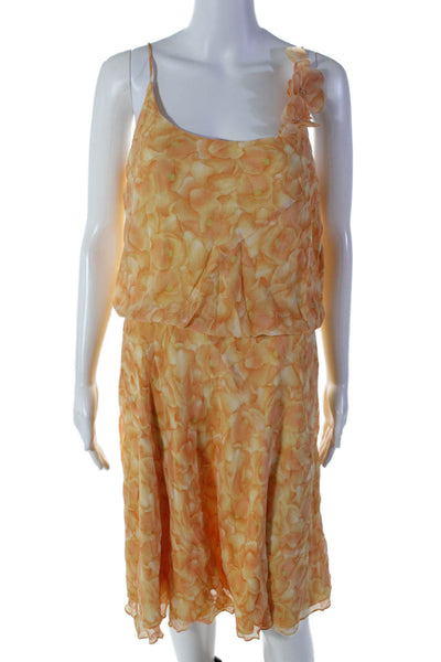 Kay Unger Womens Silk Yellow Orange Floral Print Sleeveless Shift Dress Size 14