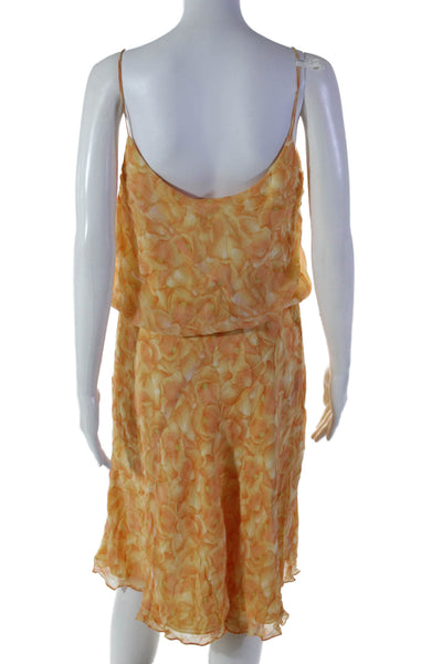 Kay Unger Womens Silk Yellow Orange Floral Print Sleeveless Shift Dress Size 14