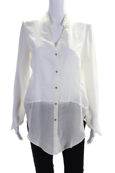 Helmut Lang Womens Cotton Silk Blend White V-Neck Button Front Blouse Top Size M