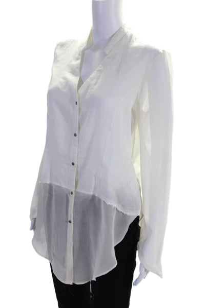 Helmut Lang Womens Cotton Silk Blend White V-Neck Button Front Blouse Top Size M