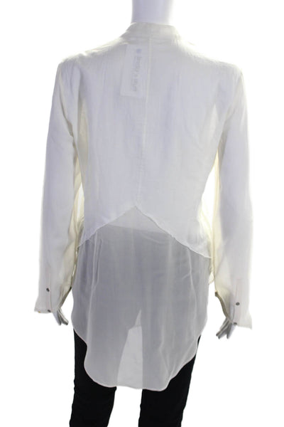 Helmut Lang Womens Cotton Silk Blend White V-Neck Button Front Blouse Top Size M