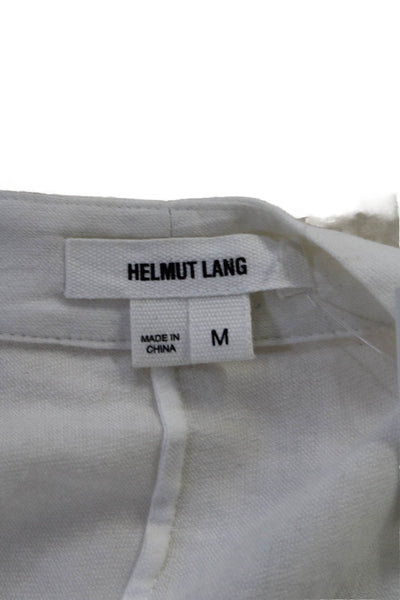 Helmut Lang Womens Cotton Silk Blend White V-Neck Button Front Blouse Top Size M