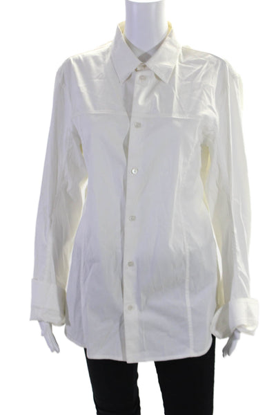 Prada Womens Cotton Collared Long Sleeve Button Up Blouse Top White Size L