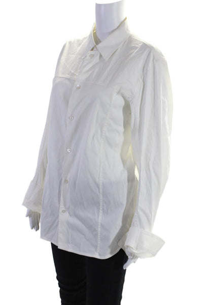 Prada Womens Cotton Collared Long Sleeve Button Up Blouse Top White Size L