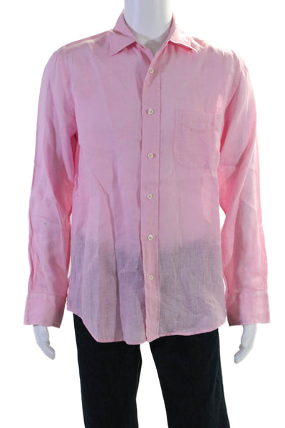 Vilebrequin Mens Collared Long Sleeve Button Up Pocket Shirt Pink Size M