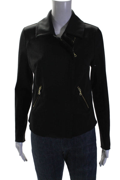 Rachel Zoe Womens Collared Full Zipped Long Sleeve Textured Jacket Black Size XS