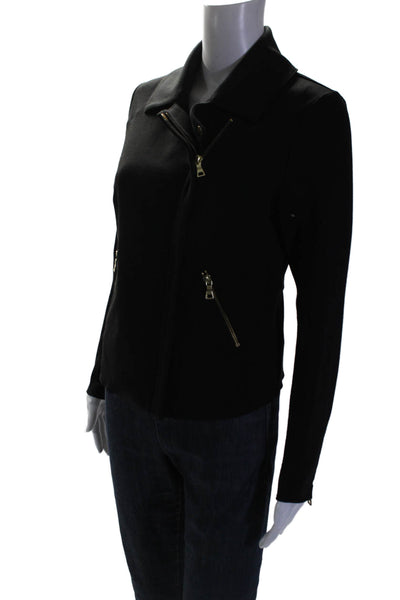 Rachel Zoe Womens Collared Full Zipped Long Sleeve Textured Jacket Black Size XS