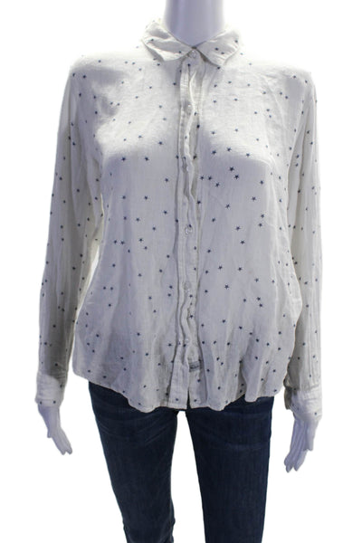 Rails Womens Linen Star Print Long Sleeve Button Down Top White Size S