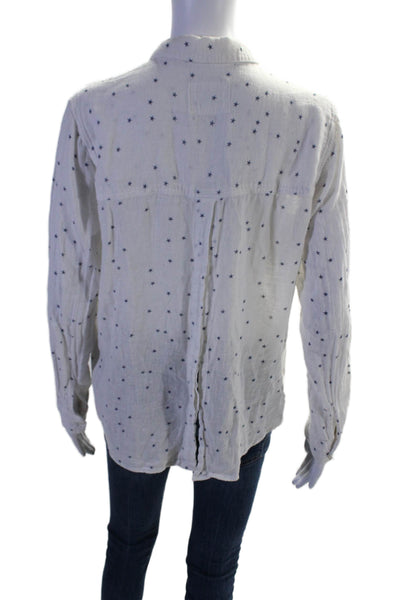 Rails Womens Linen Star Print Long Sleeve Button Down Top White Size S