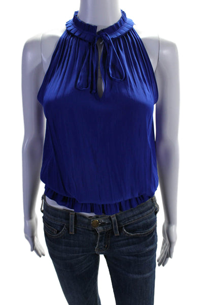 Ramy Brook Womens Sleeveless V Neck Ruffle Trim Blouse Cobalt Blue Size XS