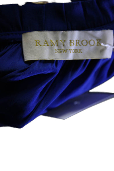 Ramy Brook Womens Sleeveless V Neck Ruffle Trim Blouse Cobalt Blue Size XS