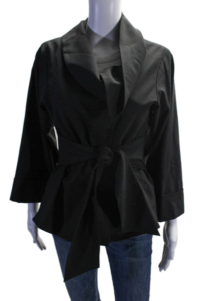 Theory Womens Wool Waist Tie Snap Button Collared Long Sleeved Coat Black Size S