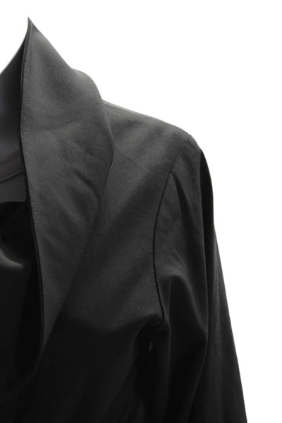 Theory Womens Wool Waist Tie Snap Button Collared Long Sleeved Coat Black Size S