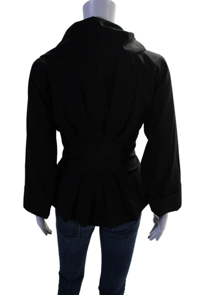 Theory Womens Wool Waist Tie Snap Button Collared Long Sleeved Coat Black Size S