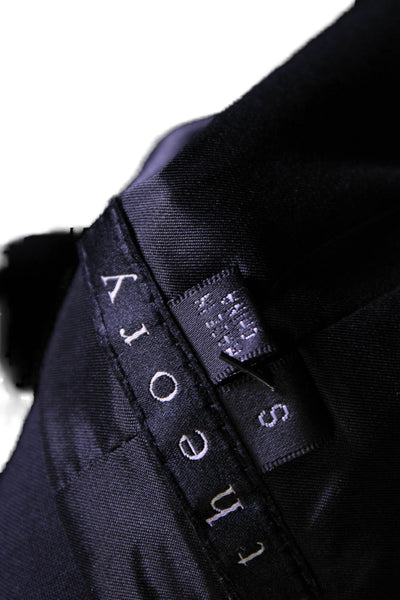 Theory Womens Wool Waist Tie Snap Button Collared Long Sleeved Coat Black Size S