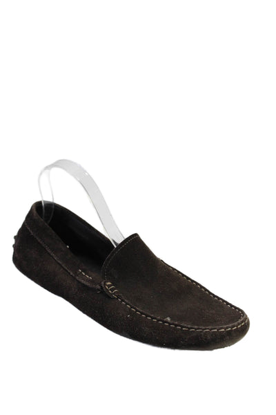 Tods Mens Suede Back Dotted Textured Stitch Detailed Slide On Shoes Brown Size 9