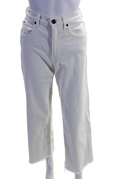 Slvrlake Women's Midrise Pockets Raw Hem Straight Leg Jeans Pants White Size 25