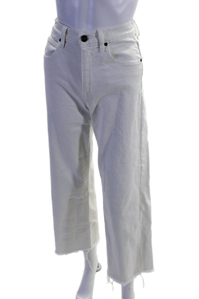 Slvrlake Women's Midrise Pockets Raw Hem Straight Leg Jeans Pants White Size 25