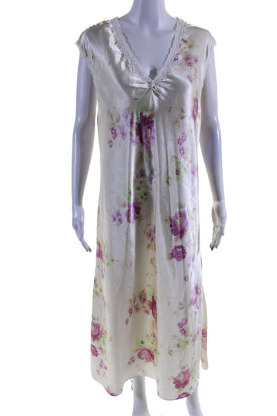 Oscar de la Renta Pink Label Womens Floral Print Lace Neck Dress White Size XL