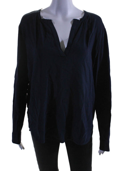 Pinko Womens V-neck Long Sleeve Pullover Blouse Dark Blue Size 8