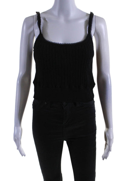 Monrow Women's Scoop Neck Spaghetti Straps Cropped Top Black Size S