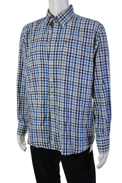 Barbour Mens Plaid Regular Fit Button Down Dress Shirt Blue White Size Medium