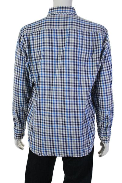 Barbour Mens Plaid Regular Fit Button Down Dress Shirt Blue White Size Medium