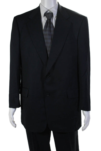 Hart Schaffner Marx Mens Pleated Front Suit Navy Blue Wool Size 42 Long/35