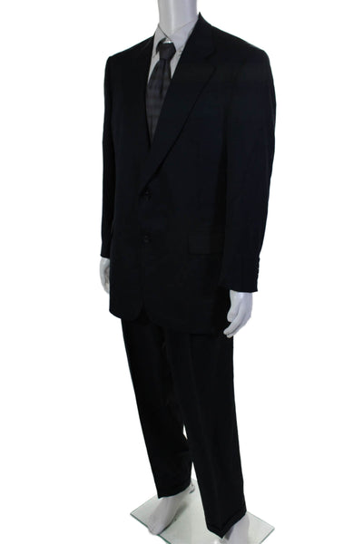 Hart Schaffner Marx Mens Pleated Front Suit Navy Blue Wool Size 42 Long/35