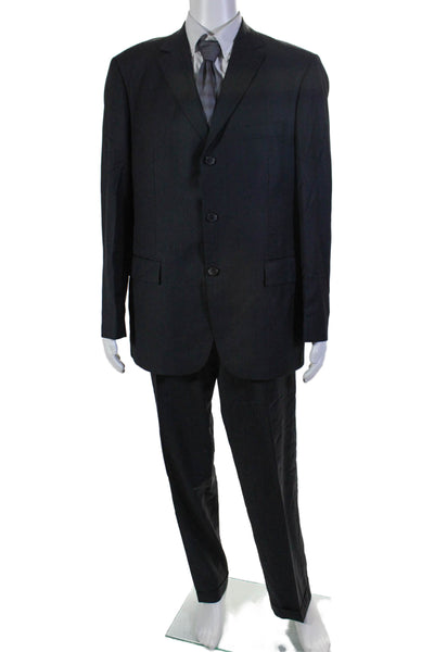 Boss Hugo Boss Mens Striped Three Button Suit Black Wool Size 42 Regular/35