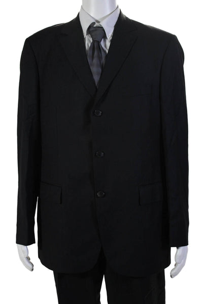 Boss Hugo Boss Mens Striped Three Button Suit Black Wool Size 42 Regular/35