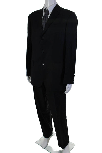 Boss Hugo Boss Mens Striped Three Button Suit Black Wool Size 42 Regular/35