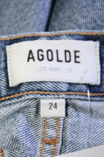 Agolde Women's High Waist Distress Medium Wash Straight Leg Denim Pants Size 24