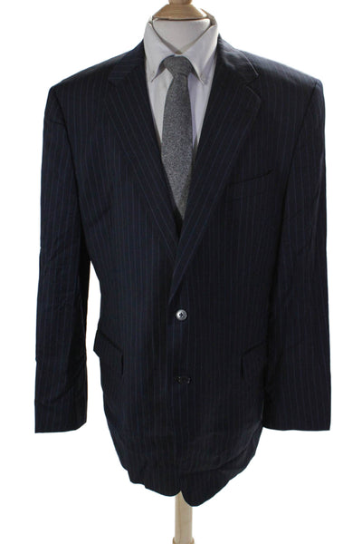 Joseph Abboud Mens Wool Navy Striped Two Button Long Sleeve Blazer Size 48