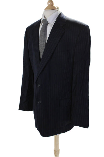 Joseph Abboud Mens Wool Navy Striped Two Button Long Sleeve Blazer Size 48