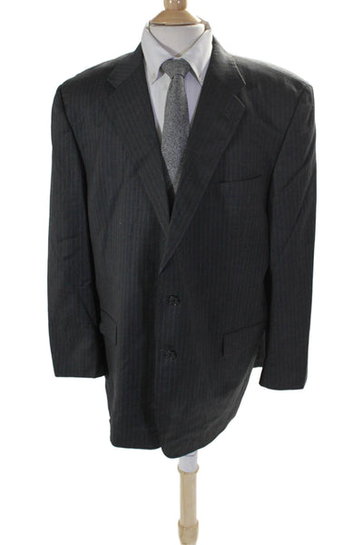 Hickey Freeman Mens Wool Dark Gray Striped Long Sleeve Blazer Size 48R