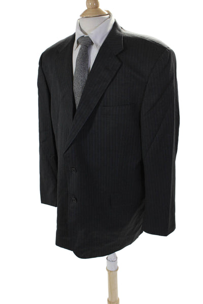 Hickey Freeman Mens Wool Dark Gray Striped Long Sleeve Blazer Size 48R