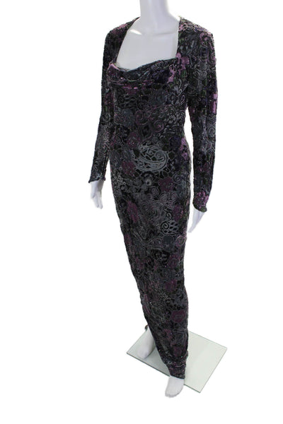 Bob Mackie Womens Textured Floral Draped Back Zipped Dress Multicolored Size M